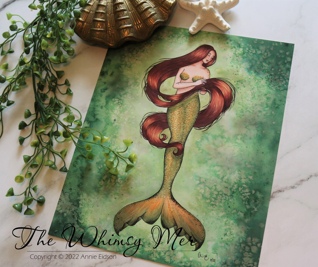 Mermaid Art, Mermaid Art Print, Green Mermaid, Mermaid Bathroom