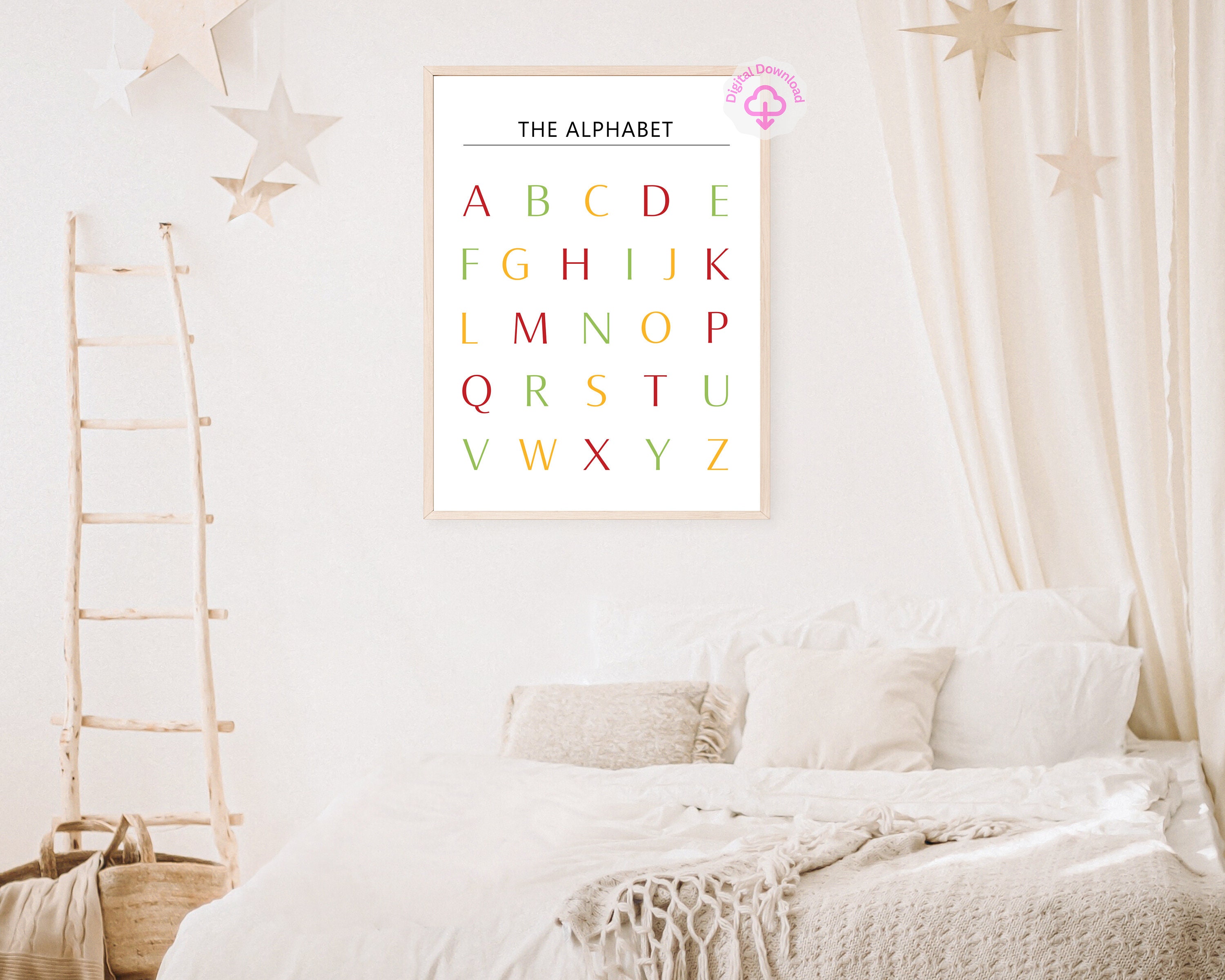 Colorful Alphabet Chart, Printable Preschool Poster, Kids Room Décor