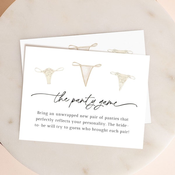 The Panty Game Card Template, Neutral Lingerie Shower Panty Game Card, Printable Bridal Shower Game Card, Minimalist Instant Download Lucia