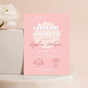 Pink Lingerie Shower Invitation Template, Fun Lingerie Bachelorette Party Invite, Printable Lingerie Party Shower Invitation, Canva | Sophia