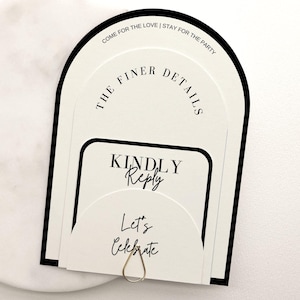 Black and White Arch Wedding Invitation Template Suite Modern Wedding Stacked Invitation Minimalist Four Piece Invite Monochrome Eliza