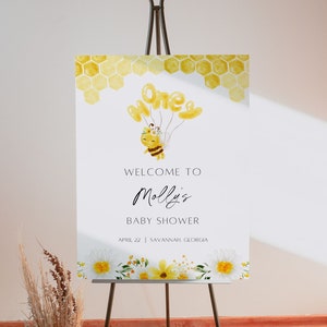 Editable Little Honey Bee Baby Shower Welcome Sign, Summer Baby Shower Sign, Gender Neutral Baby Shower Sign Printable, Instant Download BB3