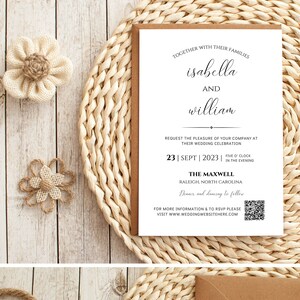 Minimalist Wedding Invitation Template Modern Editable QR Code Wedding Invite Stylish Printable QR Code Wedding Invite All in One Bella