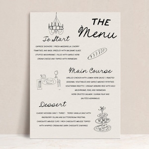 Wedding Menu Template Hand Drawn Dinner Menu Wedding Handwritten Table Menu Card Whimsical Illustrated Menu Funky Scribble Drawings Margot
