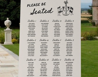 Hand Drawn Seating Chart Sign Template Doodle Reception Table Plan Sign Handwritten Whimsical Seating Sign Funky Please Be Seated Margot