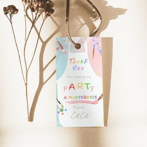 Paint Favor Tags Template, Art Party Birthday Favor Tags, Colorful Art Thank You Gift Tags, DIY Printable Kid&#39;s Birthday Tags Instant