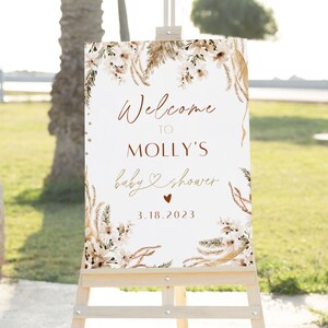Boho Girl Pampas Baby Shower Welcome Sign Template, Editable Pampas Muted Tone Welcome Baby Shower Sign, Printable Boho Baby Shower Sign B1