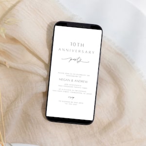 Elle 10th Anniversary Electronic Invitation Template, Minimalist 10th Anniversary Evite, 10th Wedding Anniversary Digital Invite, Canva DIY