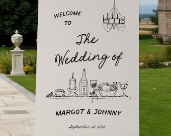 Hand Drawn Wedding Welcome Sign Template Illustrated Welcome Sign Retro Scribble  Reception Sign Wedding Vintage Handwritten Sign Margot