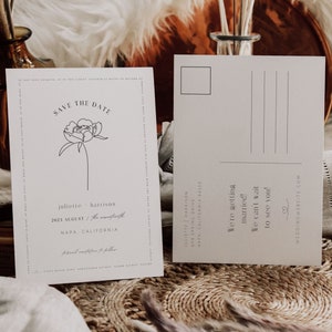 Minimalist Save the Date Postcard Template Christian Modern Wedding Announcement Doodle Bible Verse Save Our Date Postcard Line Art Love