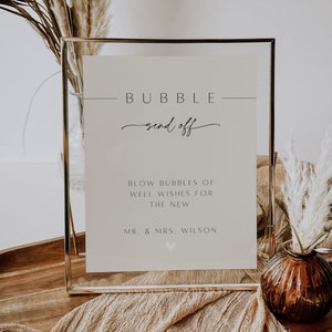Modern Bubble Send Off Sign Template, Editable Beige Wedding Bubble Send Off Sign, Printable Newlywed Send Off, Bubbles & Well Wishes, Clara