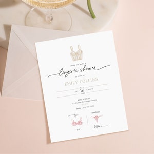 Minimalist Lingerie Shower Invitation Template, Lingerie Bridal Shower Invite, Watercolor Lingerie Invite, Printable Lingerie Invite Lucia