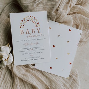 Boho Baby Shower Invitation Template, Rainbow Boho Baby Shower Invite, Editable Simple Baby Shower Invite Printable, Instant Download | BB8