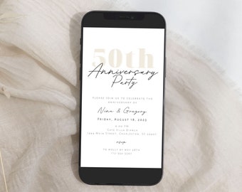 50th Anniversary Electronic Invitation Template, Minimalist 50th Anniversary Party Evite, Golden Wedding Anniversary Digital Invite | Nina