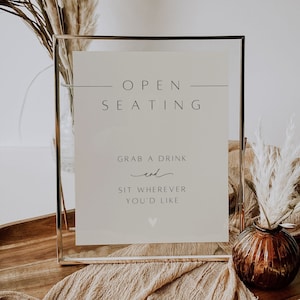 Modern Open Seating Wedding Sign Template Minimal Open Seating Signage Printable Sit Anywhere Wedding Sign Editable Modern Wedding DIY Clara