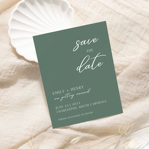 Moss Green Postcard Save the Date Template Sage Minimalist Editable Save the Date Printable Double Sided Postcard Save Our Date diy Timeless