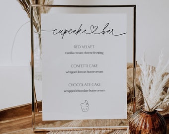 Minimalist Cupcake Bar Sign Template Wedding Cupcake Menu Sign Printable Modern Wedding Dessert Bar Menu Canva Editable Cupcake Sign Mara