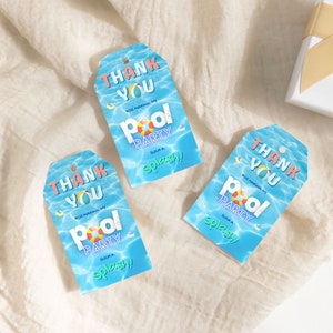 Pool Party Favor Tags Template, Editable Pool Party Thank You Tag, Swim Birthday Tags, Summer Birthday Favors Kids Birthday Instant Download