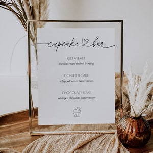 Minimalist Cupcake Bar Sign Template Wedding Cupcake Menu Sign Printable Modern Wedding Dessert Bar Menu Canva Editable Cupcake Sign Mara