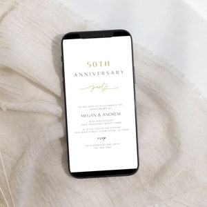 Elle 50th Anniversary Electronic Invitation Template, Minimalist 50th Anniversary Evite, Golden Wedding Anniversary Digital Invite, Canva