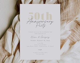 Minimalist 50th Anniversary Party Invitation Template Modern Gold Anniversary Invitation 50th Wedding Anniversary Neutral Invite Modern Nina
