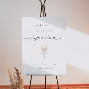 Lingerie Shower Sign Template Lingerie Bridal Shower Welcome Sign Editable Lingerie Shower Poster Printable Bridal Shower Sign Canva Lucia