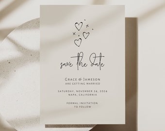 Minimalist Save the Date Template Retro Save the Date Printable DIY Save the Date Funky Modern Cute Instant Download Canva Grace