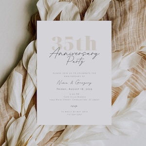 Minimalist 35th Anniversary Party Invitation Template, Modern Coral Wedding Anniversary Invitation, 35th Anniversary l Neutral Invite, Nina
