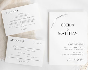 Minimalist Wedding Invitation Suite Template Simple Wedding Invite Elegant Wedding Stationary Editable Invites Minimal Rsvp Card Canva, Lola