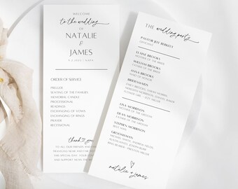 Modern Wedding Program Template Minimalist Order of Service Printable Ceremony DIY Program Card Printable Long Program Canva Template Mara