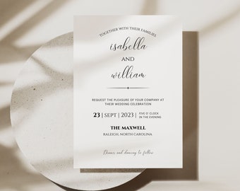 Minimalist Wedding Invitation Template Modern Editable Wedding Invite Stylish Printable Wedding Invitation DIY Simple Wedding Evite Bella