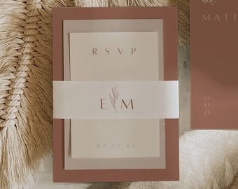 Modern Boho Wedding Invitation Suite Template Terracotta Wedding Invite Stacked Suite Minimalist Wedding Stationary With Belly Band | Isla