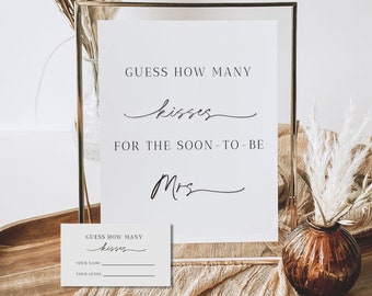 How Many Kisses Bridal Shower Game Sign and Card Template Hersheys Kiss Shower Game Minimalist Printable Bridal Shower Guessing Game | Mara