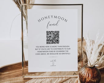 Honeymoon Fund Sign Printable Modern Cash Gift QR Code Sign DIY Minimalist Wedding QR Sign Editable Venmo Honeymoon Sign Template Diy Bella