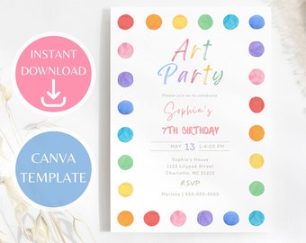 Art Party Birthday Invitation Template, Paint Party Birthday Invite, Colorful Simple Kids Crafts Birthday Printable Invite, Instant Download