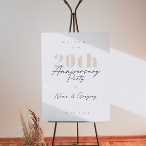 20th Anniversary Welcome Sign Template Minimalist 20th Anniversary Party Sign Modern Twentieth Anniversary Decor Welcome Poster Canva Nina