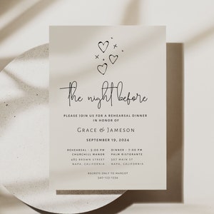 Cute Rehearsal Dinner Invite Template The Night Before Invitation for Rehearsal Dinner Printable Rehearsal Invite Funky Handwritten Grace