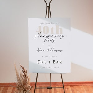 Anniversary Party Sign Template Minimalist 40th Anniversary Party Welcome Sign Modern Anniversary Party Decoration Open Bar Sign Canva Nina