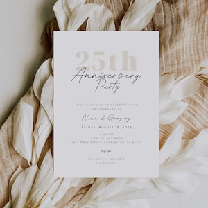 Minimalist 25th Anniversary Party Invitation Template, Modern Silver Wedding Anniversary Invitation, 25th Anniversary l Neutral Invite, Nina