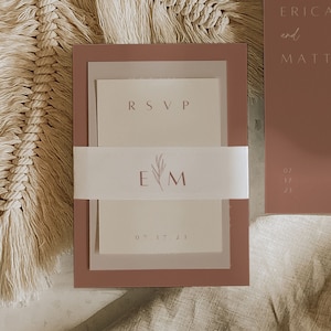 Modern Boho Wedding Invitation Suite Template Terracotta Wedding Invite Stacked Suite Minimalist Wedding Stationary With Belly Band | Isla