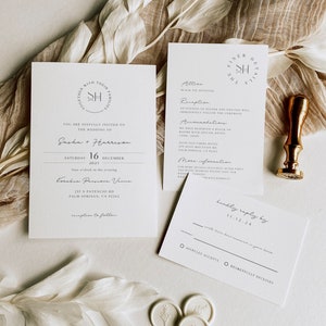 Wedding Invitation Template Suite Minimalist Wedding Monogram Invitation Printable Wedding Invites Editable Classic Invitation Set | Sasha