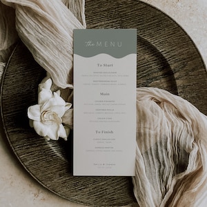 Minimalist Wedding Menu Template Modern Sage Green Wedding Dinner Menu Printable Dinner Menu Unique Reception Dinner Menu Card Canva Emilie
