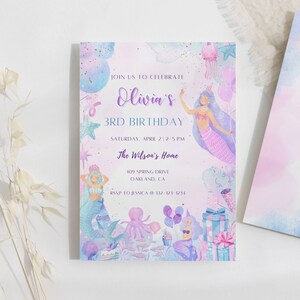 Mermaid Birthday Invitation Template, Editable Mermaid Invitation, Editable Party Printable, Under the Sea Invitation, Girl Birthday Invite