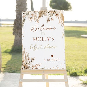 Boho Girl Pampas Baby Shower Welcome Sign Template Editable Pampas Muted Tone Welcome Baby Shower Sign Printable Boho Baby Shower Sign B1
