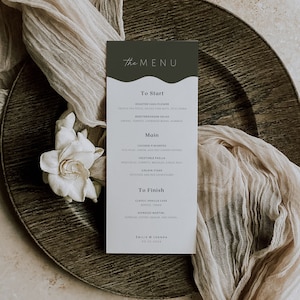 Rustic Minimalist Wedding Menu Template Modern Forest Green Wedding Dinner Menu Printable Menu Unique Reception Dinner Menu Card DIY Emilie