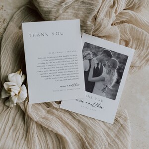 Minimalist Wedding Thank You Card With Photo Template Minimalist Elegant Wedding Photo Thank You Note Wedding Thank You Photo Card Elle