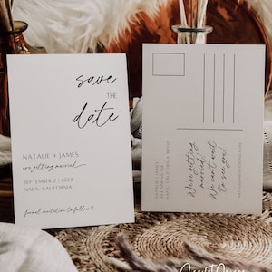 Minimalist Postcard Save the Date Template Modern Editable Save the Date Printable Simple Double Sided Postcard Save Our Date DIY Canva Mara