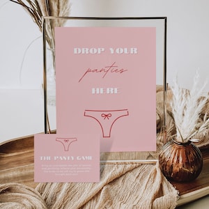 Pink Panty Game Sign and Card Template, Retro Lingerie Shower Panty Game Sign, Printable Bridal Shower Game Card Instant Download Sophia