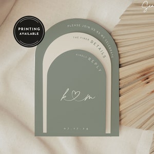 Sage Green Wedding Invitation Arch Suite Template Sage Neutral Minimalist Stacked Arch Wedding Invite Suite Sage Arch Wedding Printed Invite