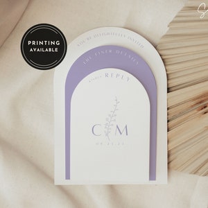 Lavender Arch Wedding Invitation Suite Template Minimalist Arch Wedding Invite Suite Stacked Arch Wedding Stationary Editable Printed Invite